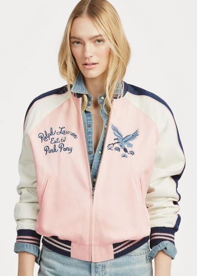 Chaqueta Bomber Ralph Lauren Mujer Rosas - Pink Pony Satin - KQULF3048